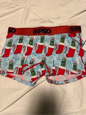 PSD Womens Holiday Pickle Rick boyshort underwear - Red & Light Blue Sz m